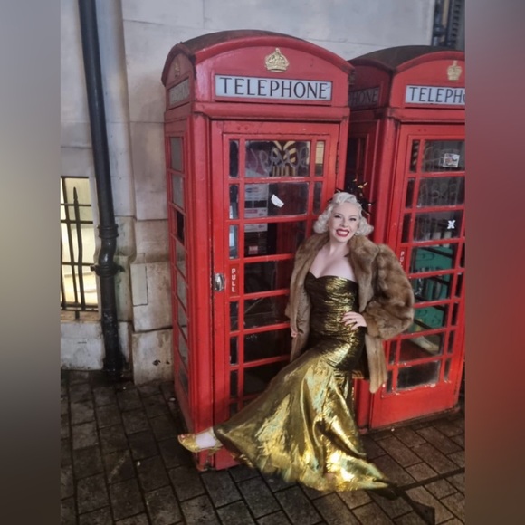 Rixo Strapless Claudette Mermaid Drop Waist Metallic Dress Gold Black 3XL - Picture 4 of 16